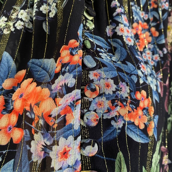 New Anthropologie Flowy Multicolor Metallic Button Peasant Blouse Size XS - Picture 2 of 4